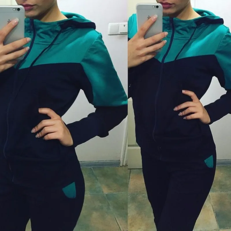 

Women's Outdoor Running Sports Suits Two Piece Female Sportswear Climbing Camping Hiking Jacket Pants Jogging Hooded Clothes
