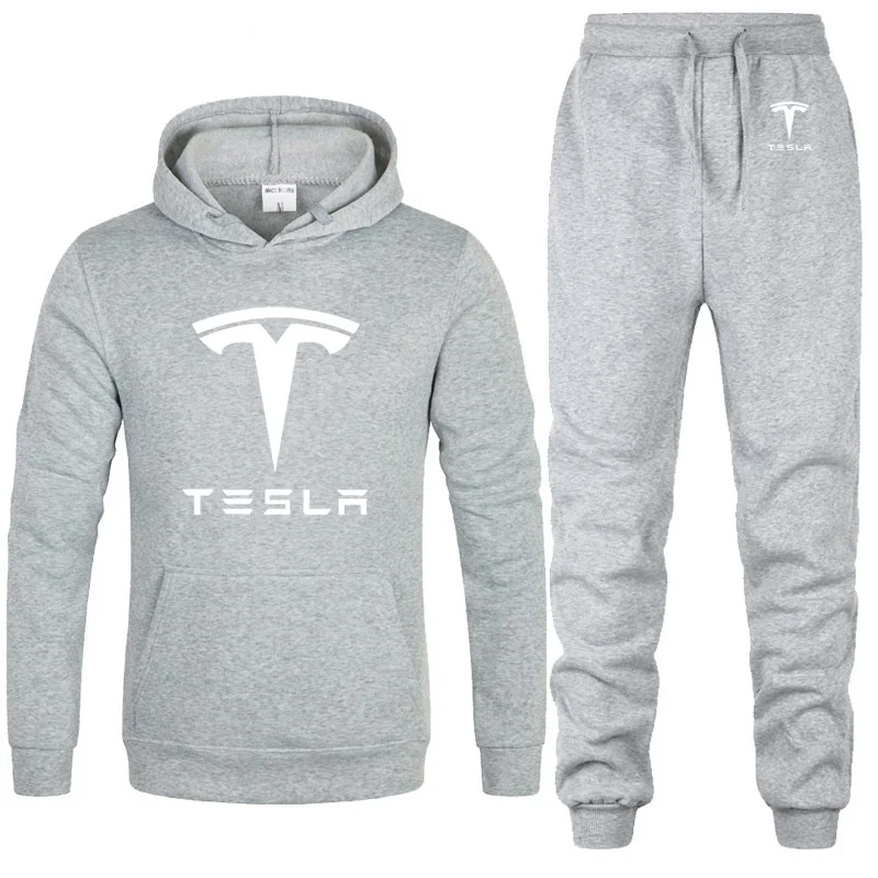Мужские толстовки с капюшоном и логотипом Tesla, унисекс, модная мужская толстовка с капюшоном в стиле хип-хоп, harajuku, повседневные флисовые худи, штаны, костюм из 2 предметов