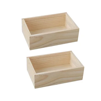 

2 Pcs Household Natural Storage Box Desktop Storage Container Succulent Flower Pot Simple Functional Wooden Box