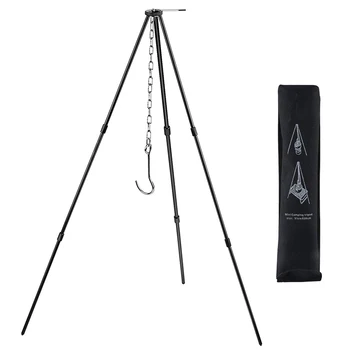 

Portable Hanging Pot Outdoor Camping Picnic Cooking Tripod Durable Bonfire Picnic Pot Casting Barbecue Hanging Tripod Black