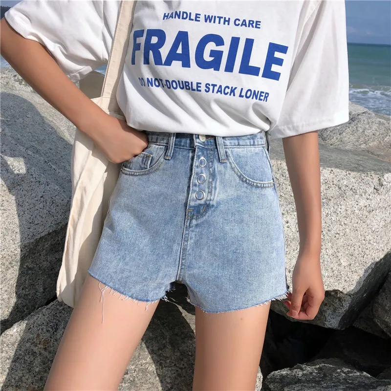 S-XL, лето, корейский стиль, свободный цвет, пэчворк с высокой талией, джинсы, женские повседневные широкие шорты, женские(Z6227