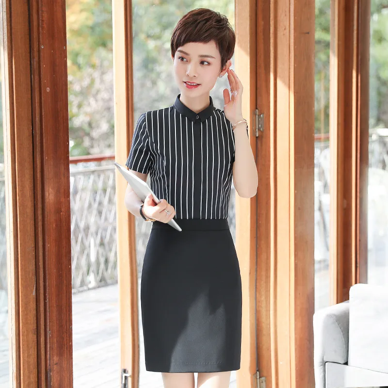 

2018 Spring And Summer Stripes Short-sleeved Shirt Women's Business Suit Korean-style Slim Fit Business Interview Business Suit