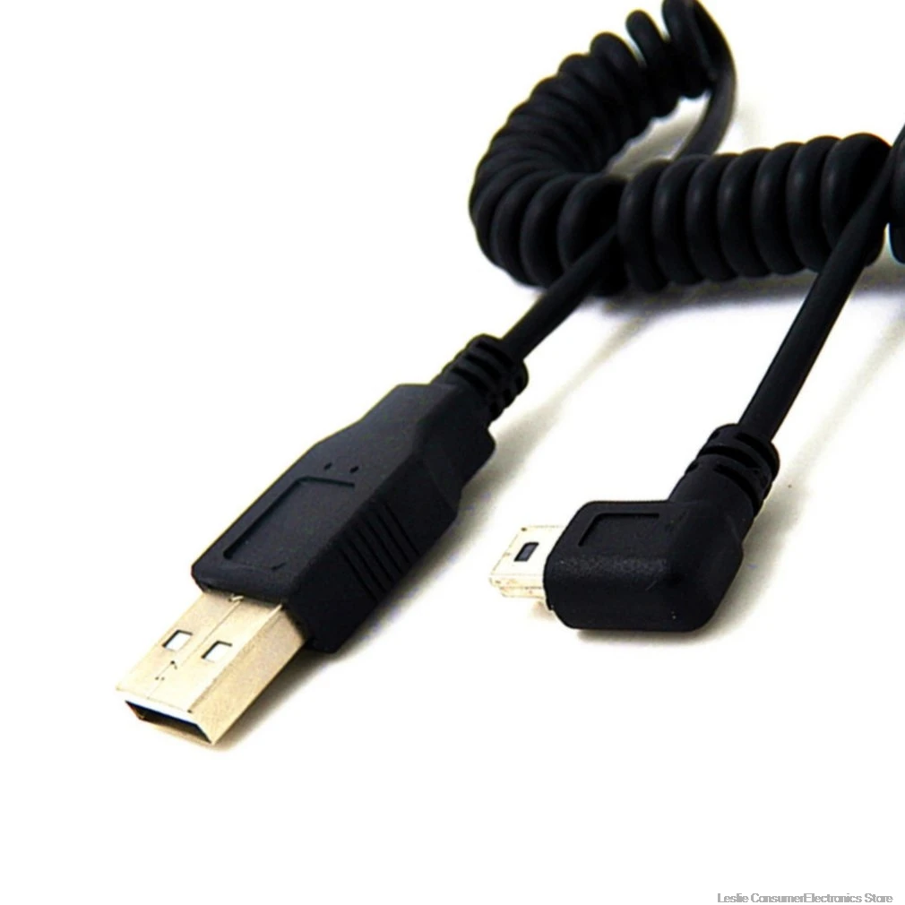 1 шт. USB 2,0 A штекер для мини-usb 5 Pin Прямоугольный 90 градусов Спиральный Кабель-адаптер 5 футов для mp3-плееров цифровых камер