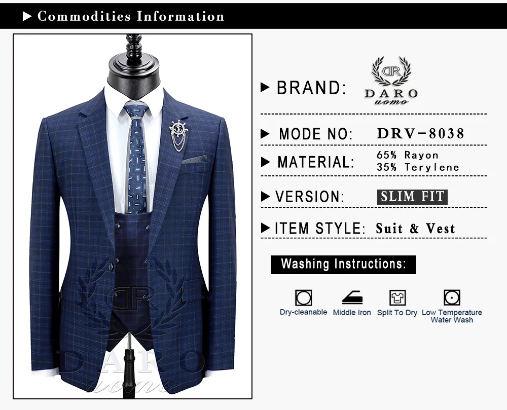 DARO мужской костюм terno приталенный Повседневный модный сетчатый Блейзер на одной пуговице куртка и брюки для свадебной вечеринки DR8038