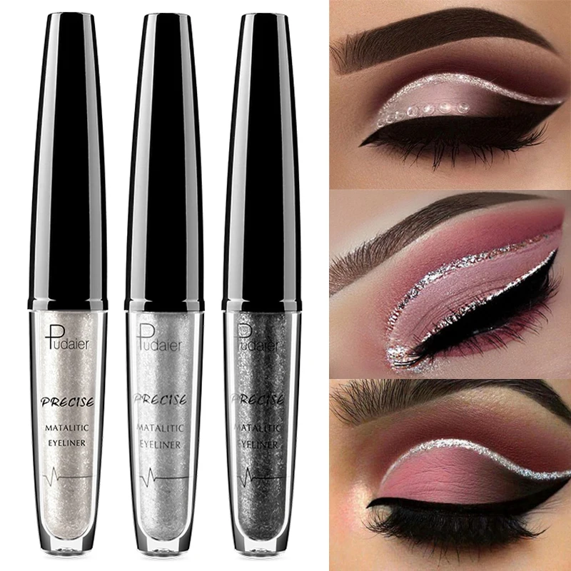 

Shimmer Eyeliner Waterproof Liquid Eye Liner Pigment Eyes Make-Up Glitter Eyeliner Liquid Cosmetics Silver Black Color