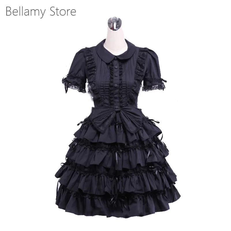 

Gothic Lolita Dress Black Bow Multi-layer Cotton Turndown Collar skirt