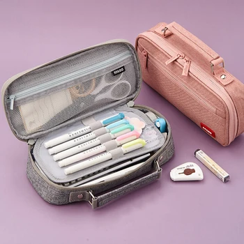 

Large Capacity Double-layer Pencil Case Stationery Organizer Compressionable Literary Cosmetic Makeup,,