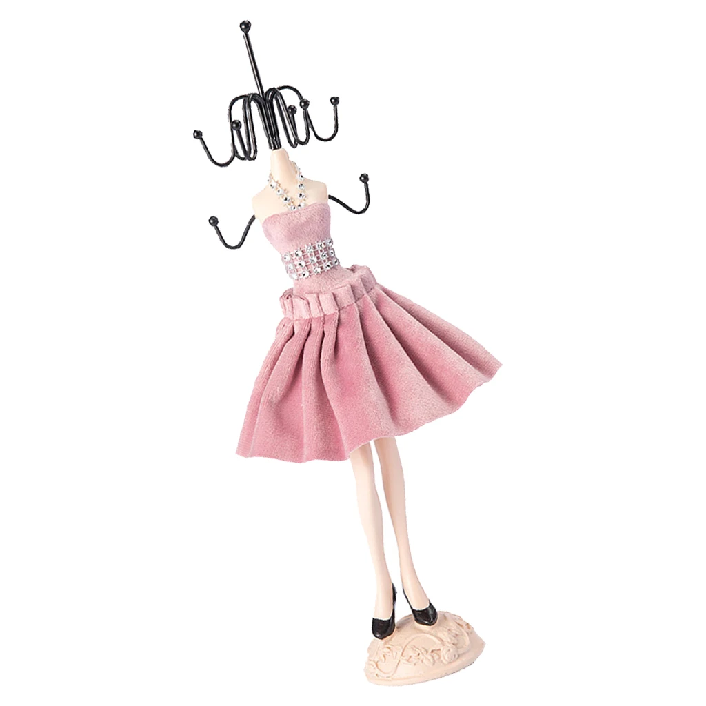 32 cm/13 inch Creative Doll Jewelry Stand Holder Iron Resin Mini Skirt Model Rack Lady Figure Home Decor Jewelry Store Display