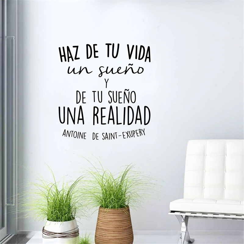 Spanish Inspirational positive Quotes Vinyl Wall Sticker Life Dreams Art Decals For Spanish Home Decoration acessories