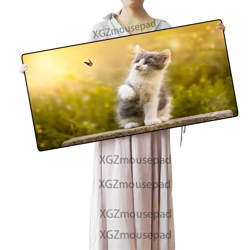  XGZ Animal Cat Butterfly Custom Large Mouse Pad Black Exquisite Lock Edge Computer Table Mat Rubber