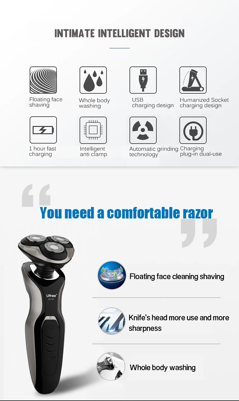 Men's Shaver Smart Male Rechargeable Three-Head Electric Shaving Machine Shaver For Men Head Foil 4D Washable