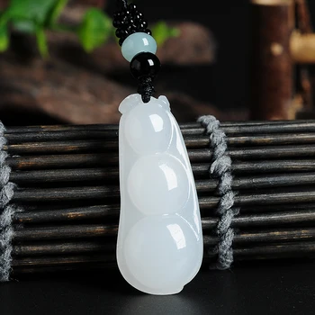 

Natural Agate Chalcedony beans Pendant Beads Necklace Charm Jewellery Fashion Accessories Hand-Carved Man Woman Luck Amulet