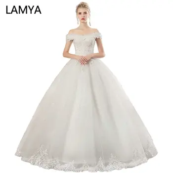 

LAMYA Off The Shouler Wedding Dresses Lace Long Bridal Gown Elegant Boat Neck Wedding Gowns Vestidos De Noiva Lace up Ball Gown