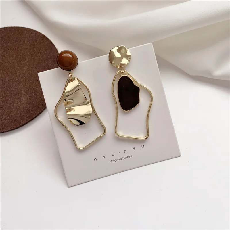 Korean Fashion Shell Acetate Geometric Irregular Enamel Stud Earrings for Women Trendy Jewelry Unusual Asymmetric Earrings - Image 4