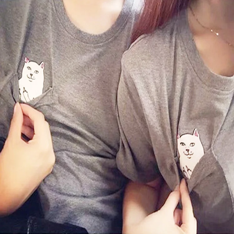 

2019 Summer European style Women T Shirt Pocket cat Top Tee casual Short sleeve Tops women plus size korean Women Clothing