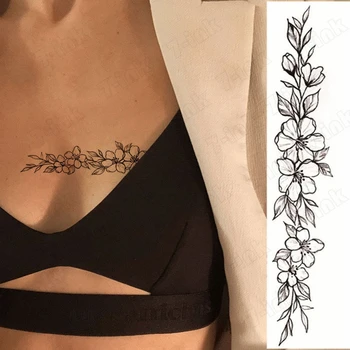 

Waterproof Temporary Tattoo Sticker sketch peach blossom flower chest Fake Tatoo Flash Waist Arm Foot Tatto for Girl Women Men