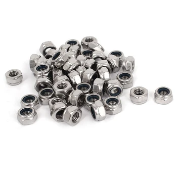 

M6 x 1mm 304 Stainless Steel Nylock Nylon Insert Hex Lock Nuts 50pcs