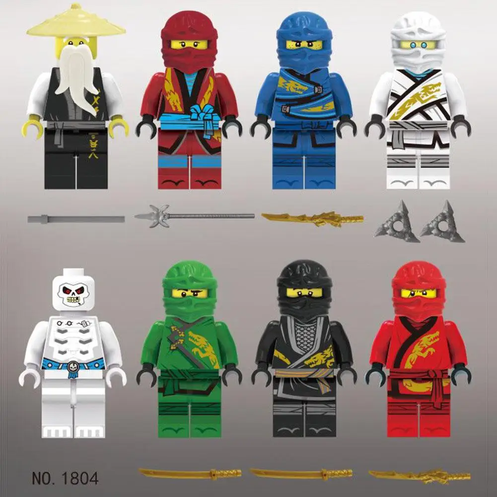 8 шт. Ninjagoinglys строительные блоки Nya Lloyd Nuckal Chokun Змеиный Скелет ледяной император костяной солдат кирпич