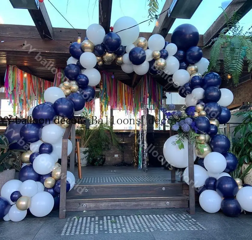 Воздушные шары гирлянды арочный комплект темно синие белые латексные Золотой