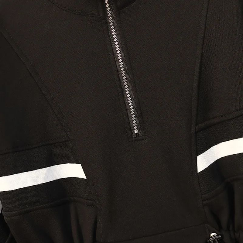 Большие размеры, XL-5XL, модное Спортивное платье, женские толстовки контрастного цвета, с длинными рукавами, Осень-зима, ТРАПЕЦИЕВИДНОЕ черно-белое платье, спортивная одежда