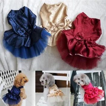 

Cute Pet Dog Cat Clothes Tutu Dress Bling Bowknot Tulle Apparels XS/S/M/L/XL