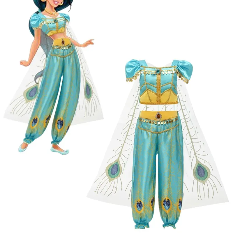 Костюм Жасмин из "приключений Аладдина" костюм принцессы костюм феи Дети Хэллоуин косплей причудливые платья для девочек расшитые блестками без рукавов Маскировка infantil