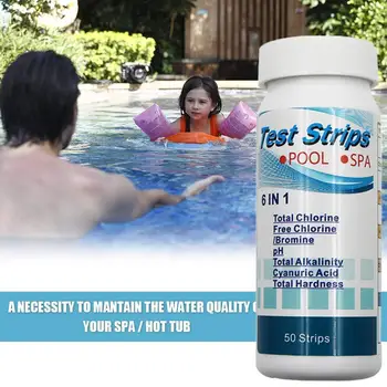 

6In1 Swimming Pool PH Test Card Chlorine Residual PH Accessories Test Strip Alkalinity 50X Hardness Pool Cleaner PH Value T X1V2