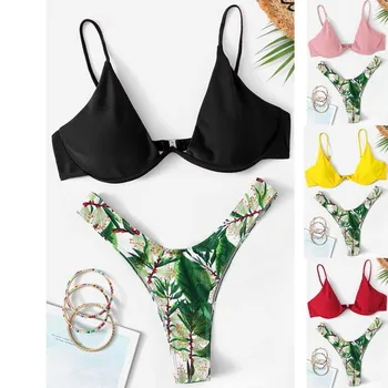 

JAYCOSIN Fashion Women's Two Piece Filled Bra Sexy Floral Print Backless Female Bra Summer Lingerie Beachwear 4 Colors 19Dec18