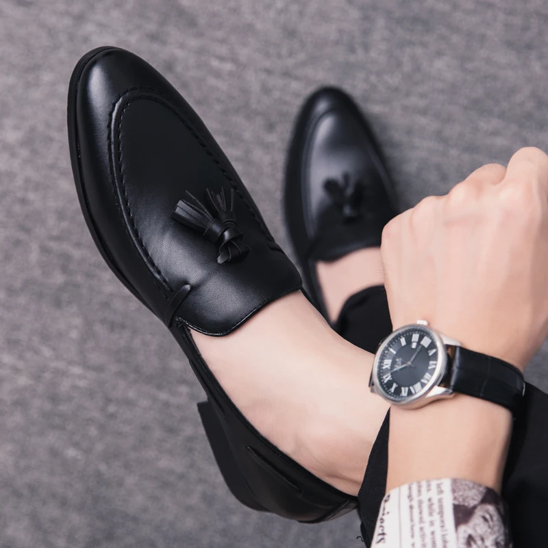 Fashion Men dress Black Party Wedding Shoes Pointed toe flats Driving Loafers Oxford Formal leather shoes 2020 New | Обувь