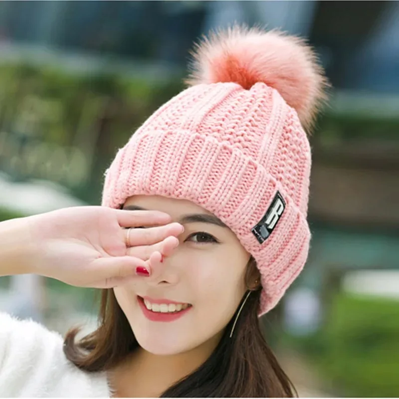 Korean fashion wool hat Knitted hat ladies autumn and winter wild cute hair ball cap thickening ear protection warm hat