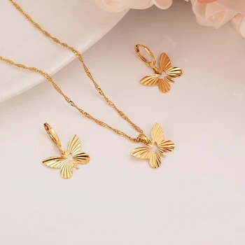 

african vintage flower butterfly Pendant Necklace Gold Color Jewelry for Women wedding bridal party jewelry sets girls Gift