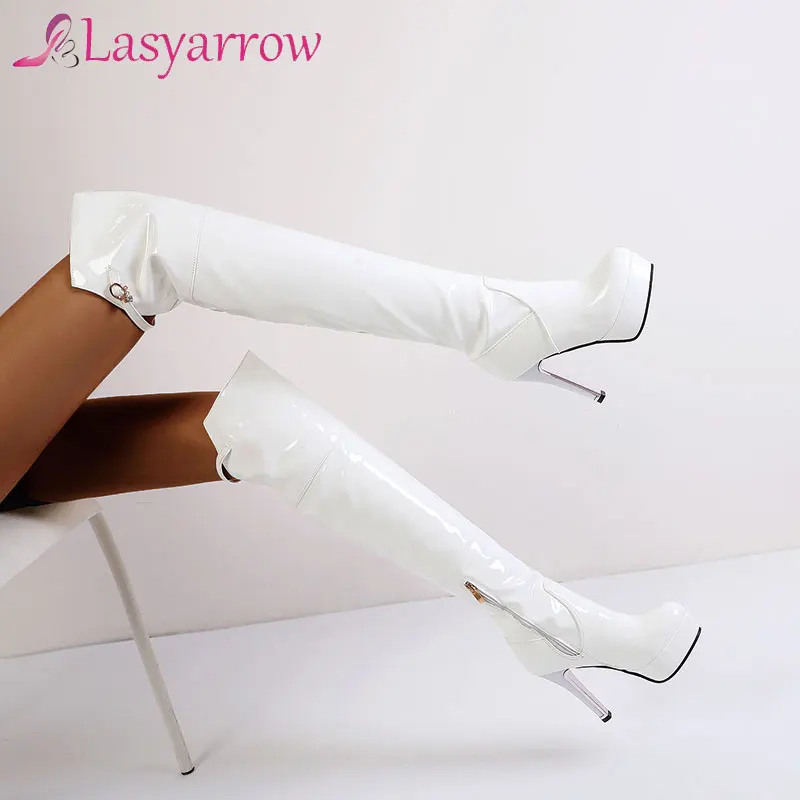 

Lasyarrow big size 34-50 over the knee boots women round toe sexy super high heels platform shoes party prom long boots woman