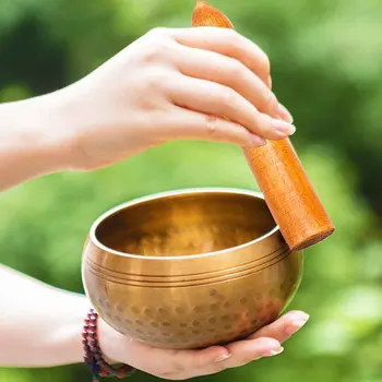 

With Mallet Tibetan Buddhist Home Decor Promotes Peace Ornament Singing Bowl Set Manual Tapping Chakra Healing Yoga Copper