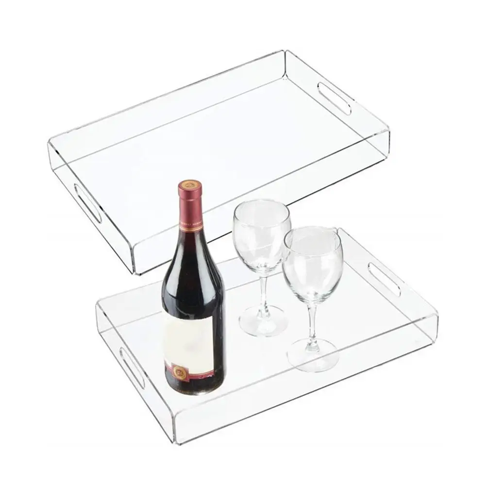 

MultifunctionaL Acrylic Tray Tea Coffee Table Tray Breakfast Tray Clear Acrylic Serving Tray with Handles