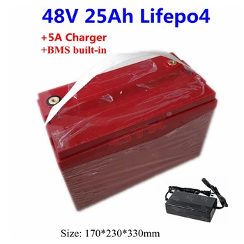 

Waterproof 48V 25Ah LiFepo4 battery pack with BMS 16S for 2000W ebike motorcycle quadricycle power supply backup+3A charger