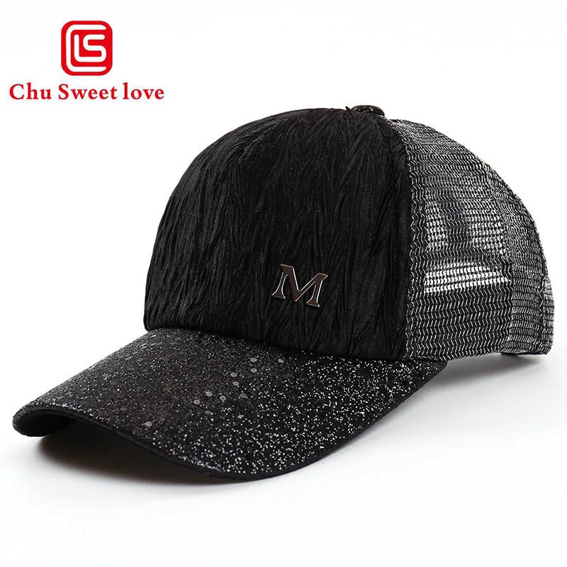 

Women Baseball Cap Reflective Sequins Summer Sports Caps Mesh Casual Hat Men Curved Sun Visor Cap Outdoor Adjustable Sun Hat