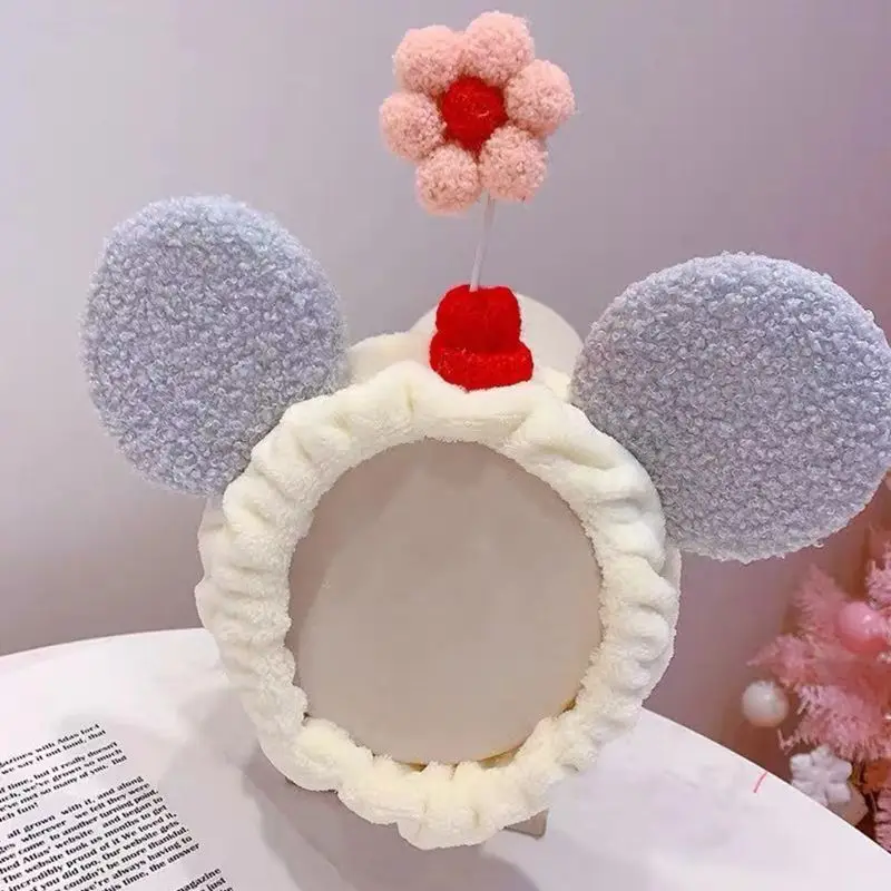 Женская повязка на голову с милыми ушками мышки, 3D Мультяшные лепестки цветов, бархатная повязка на голову, милые карамельные цвета, тюрбан, косплей, реквизит для фотосессии