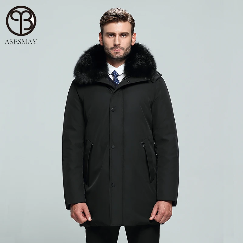 

2019 new arrival men down coat winter white duck down jacket fox fur collar warm parkas long man smart casual thicken outerwear