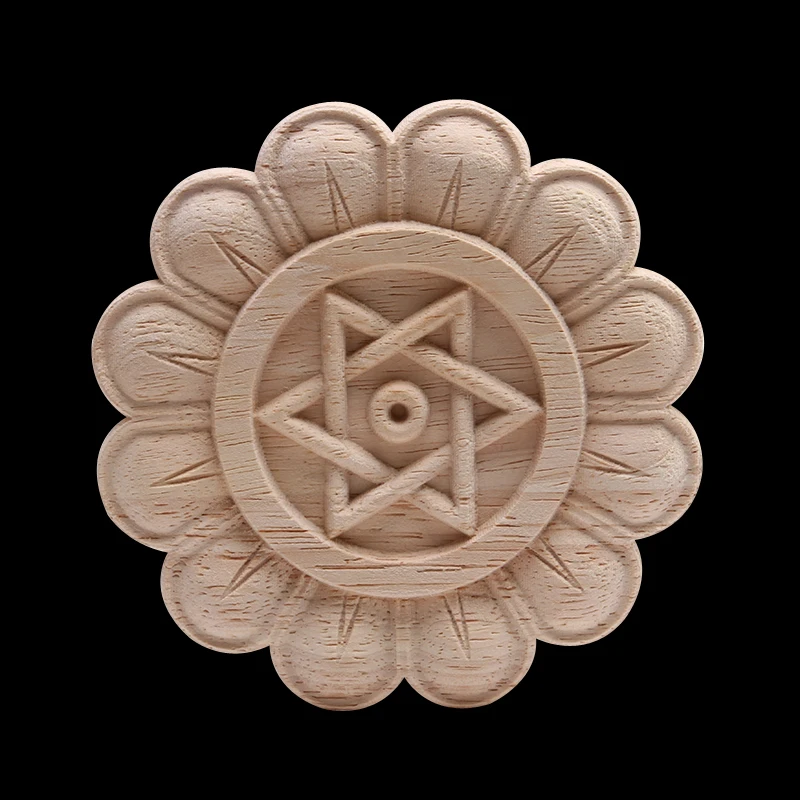 

Natural Retro Exquisite Wood Decal Wood Applique Onlay Leaves Flower Oval Rubber Wood Cabinet Corner Furniture Window Hot Sale