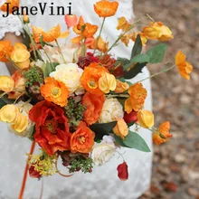 JaneVini, винтажные оранжевые цветы, свадебные букеты, осень, Новые искусственные шелковые розы, свадебные цветы для подружки невесты