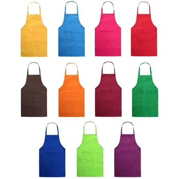 

11 Regular Color Bib Aprons, 2 Pockets Painting Activity Party BBQ Cooking Kitchen Apron Female Male Adult Chef Apron Random Col