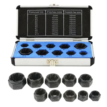 

10Pcs 9-19mm Bolt Nut Remover Extractor Set Damaged Stripped Socket Wrench Tool Kit