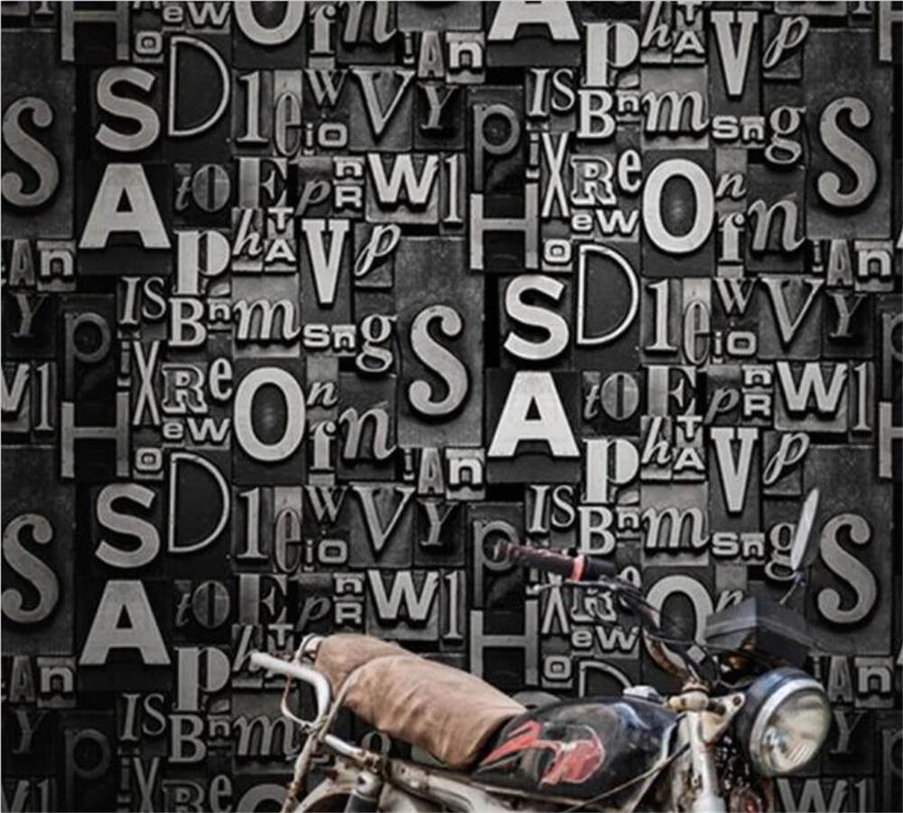 Beibehang 3d英語の手紙壁紙リビングルームバーコーヒーショップの服理髪店スタジオレトロpvc壁紙装飾 Wallpaper Decor Pvc Wallpaperwallpaper Living Room Aliexpress