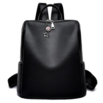

New Women's Fashion Casual Backpack First Layer Leather Lychee Texture Backpack Trend Wild Soft Leather Student Book Bag2020