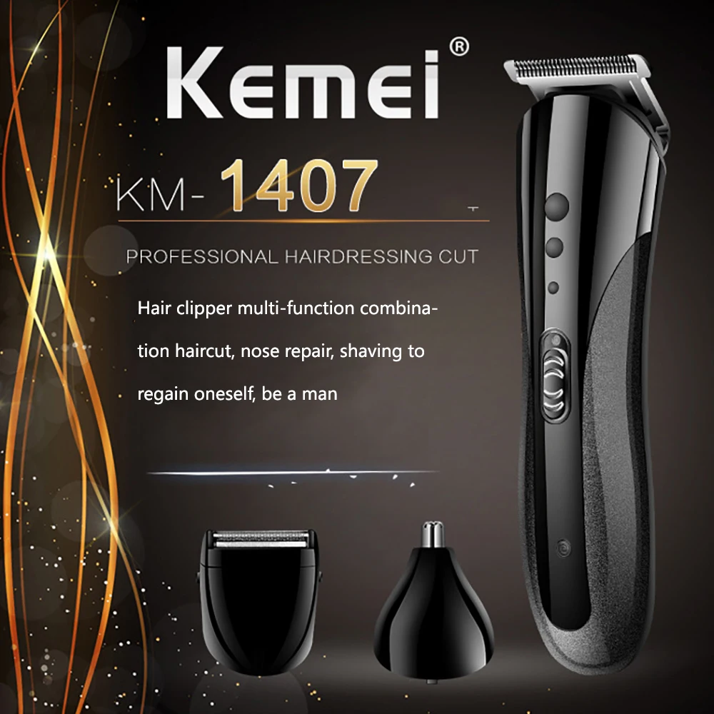 KEMEI 3 в 1 перезаряжаемая машинка для стрижки волос для мужчин Водонепроницаемая беспроводная электробритва для бороды и носа триммер для волос Бритва KM-1407
