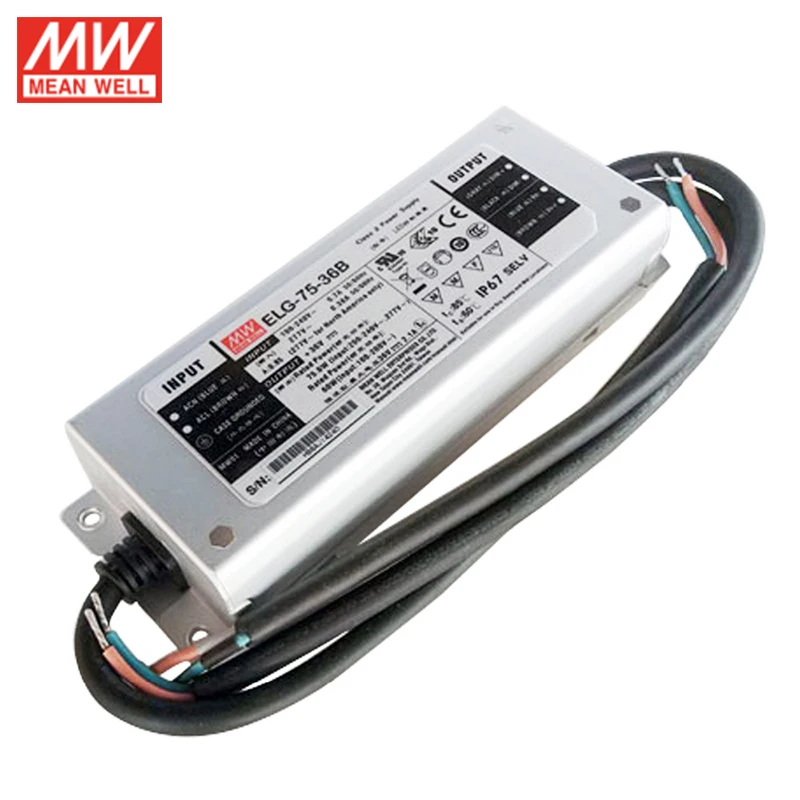 MEAN WELL ELG-75-36B-3Y 75W 2.1A 36V LED Switch Power Supply 110V/220V AC to 36V DC 2.1A waterproof IP67 dimmable led driver