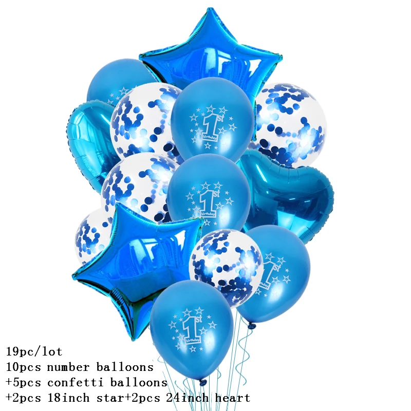 Party Decorations 1 year Boy First Birthday Baby Shower Decorations Blue Latex Balloons Confetti Set