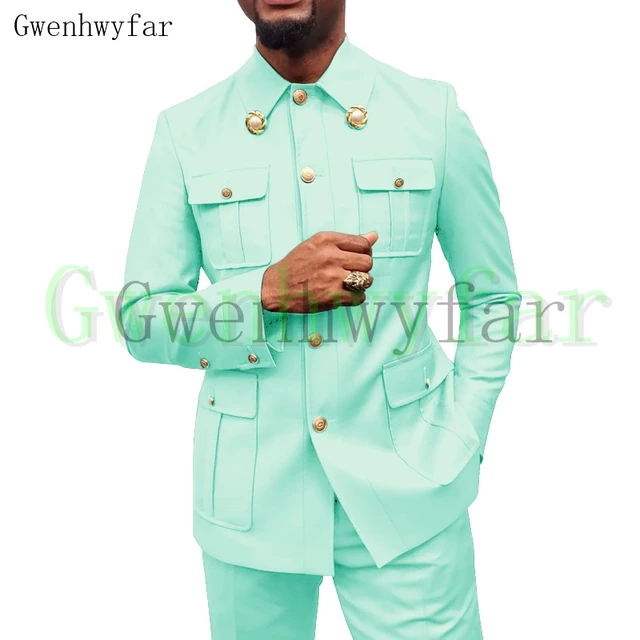 Source Cenne Des Graoom Blue Safari Men's Suits Tailor-Made Blazers Pants  Normal Business Causal Party Singer Groom Wedding Prom on m.