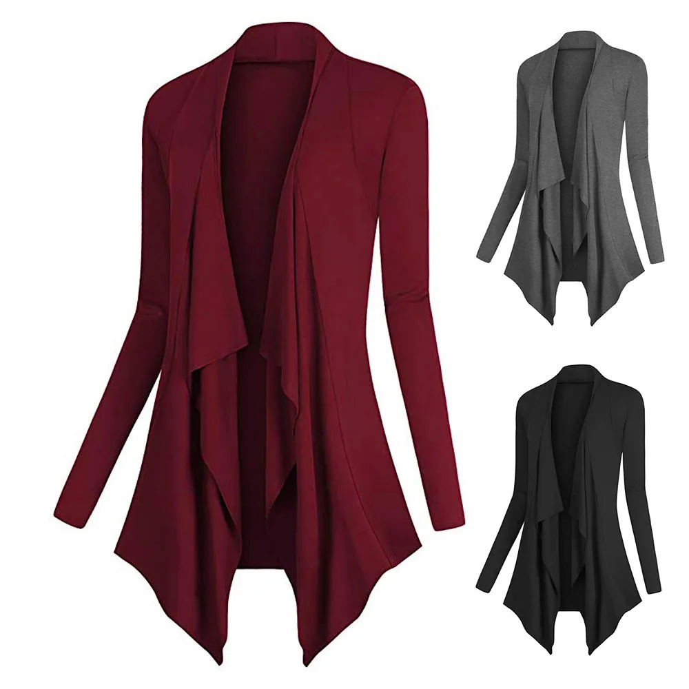 

Women Spring Autumn Loose Cardigan Top Solid Drape Front Open Irregular Casual Long Sleeve Cardigan Thin Coat Tops Outcoats#G2