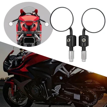 

Motorcycle Handlebar Bar End Mirrors Rearview Mirror Universal 7/8 Inch 22mm Handle Round for Kawasaki Scooters - Black